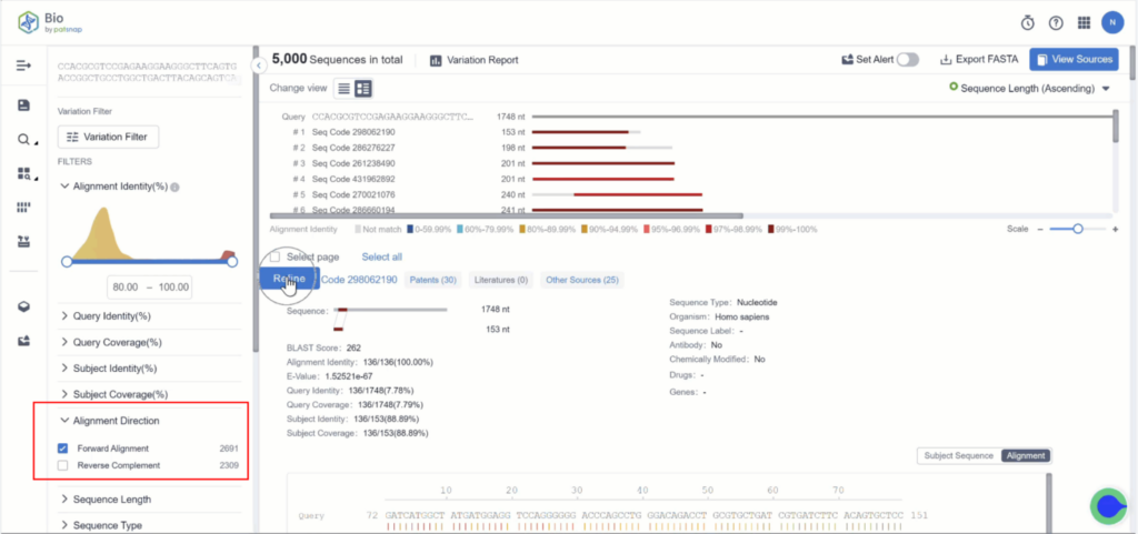 Forward Alignment Sequence Results, Patsnap Bio