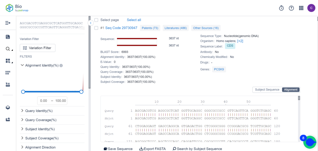 Reverse Alignment Results, Patsnap Bio