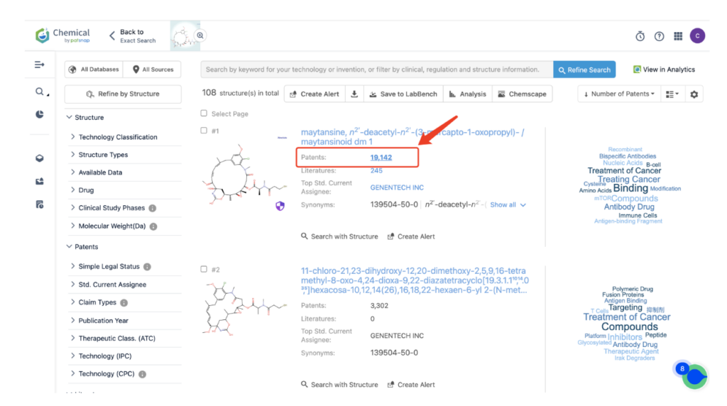 Kadcyla の MCC リンカーとその強力な細胞毒性薬 DM1 に関する特許情報は、Patsnap Bio Sequence Search Chemical Database で見つけることができます。